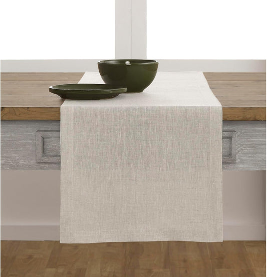 Solino Home Linen Table Runner 48 Inches - 100% Pure Linen Light Natural Table Runner 14 x 48 Inch Ideal for Dresser and Coffee Tables - Fall, Autumn, Thanksgiving, Holiday - Athena