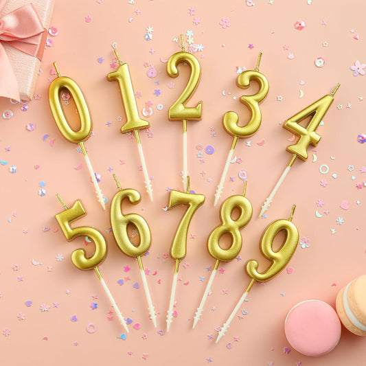10-Pieces Gold Numeral Birthday Candles, Cake Numeral Candles Number 0-9 Glitter Cake Topper Decoration for Birthday,Wedding Anniversary,Party Celebration