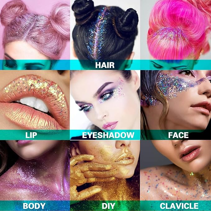 MEICOLY Chameleon Iridescent White Body Glitter,Holographic Face Glitter Paint Ice Themed Aerial Performance,Self-Adhesive Color Changing Mermaid Face Glitter,Opal Glitter for Hair,Festival Party