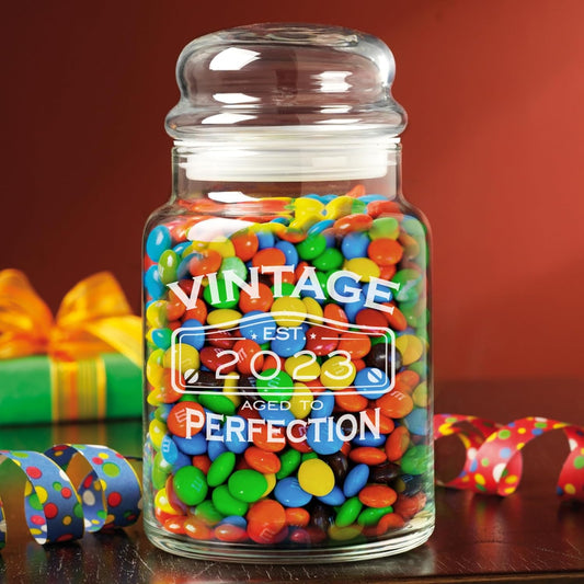 Let's Make Memories Personalized Birthday Candy Jars - Birthday Keepsake - Vintage Design