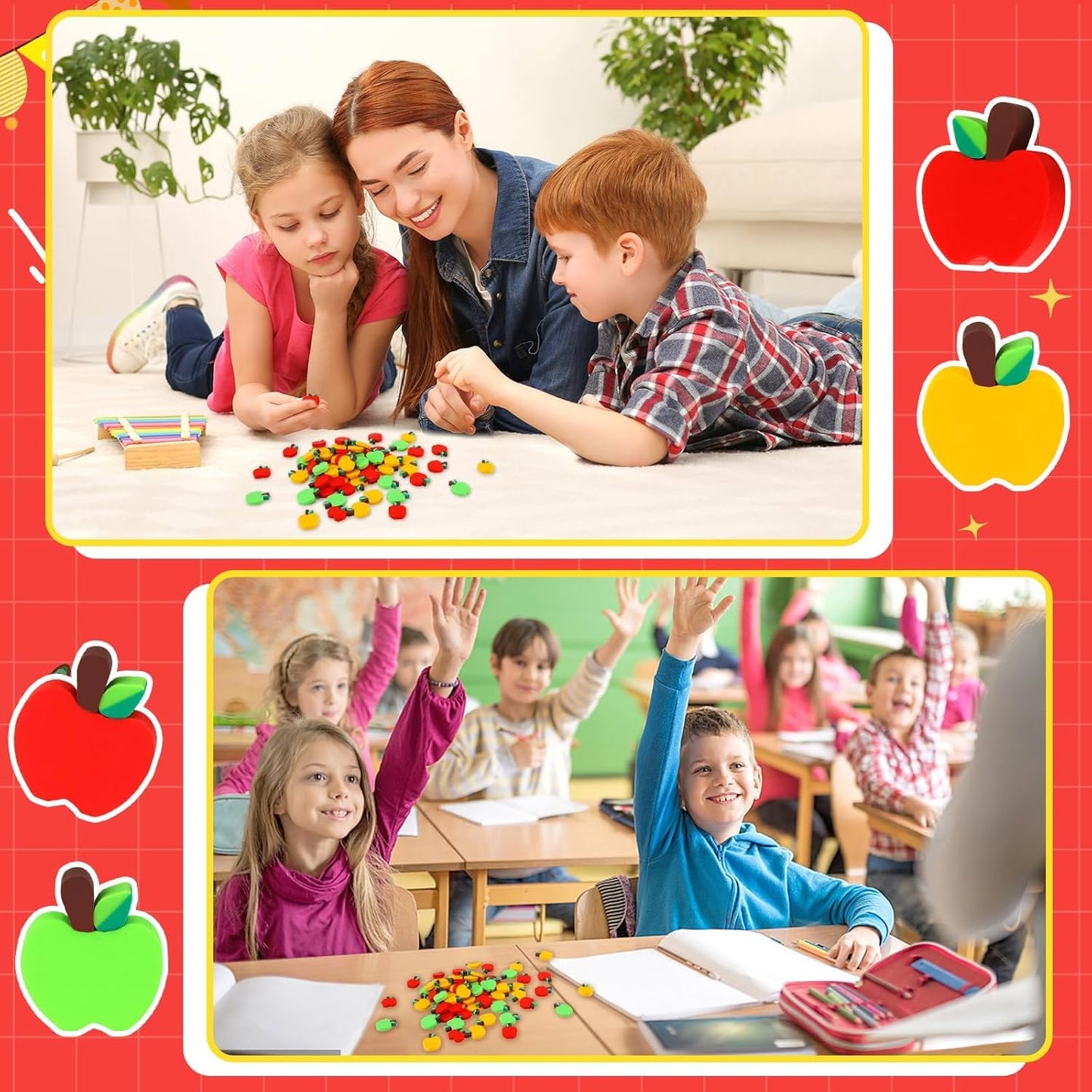 80pcs Apples Polymer Clay Ornaments,Back to School Table Decorations Scatters A-pple Vase Filler for Arts Crafts Decorations Classroom Counting Teacher Supplies Stationary Party Favors