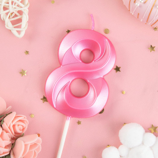 PHD CAKE 2.76 Inch Diamond Pink 8 Number Birthday Candles, Pink Number Candles, Cake Number Candles, Party Celebration