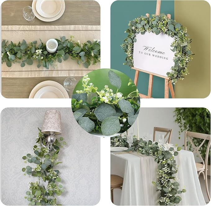6FT Artificial Eucalyptus Garland Greenery - 4 Pack Realistic Faux Eucalyptus Vines for Wedding Arch, Backdrop, Mantle Decor, Table Runner, and Home Decoration, (4 Packs)