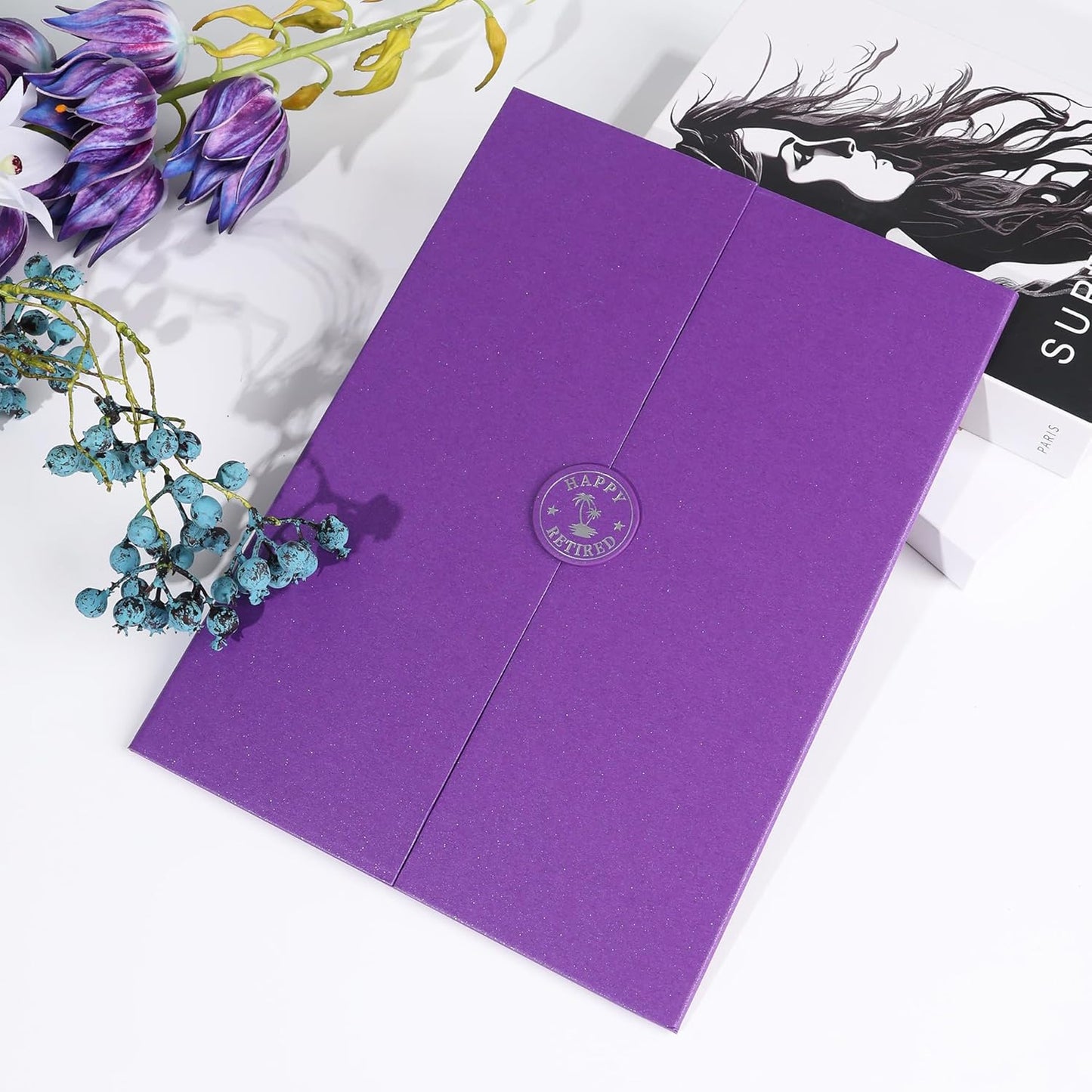 Purple Retirement Party Decorations Large retirement Card for Signing Giant Guest Book Alternative Happy Retirement Card for Woman/Men