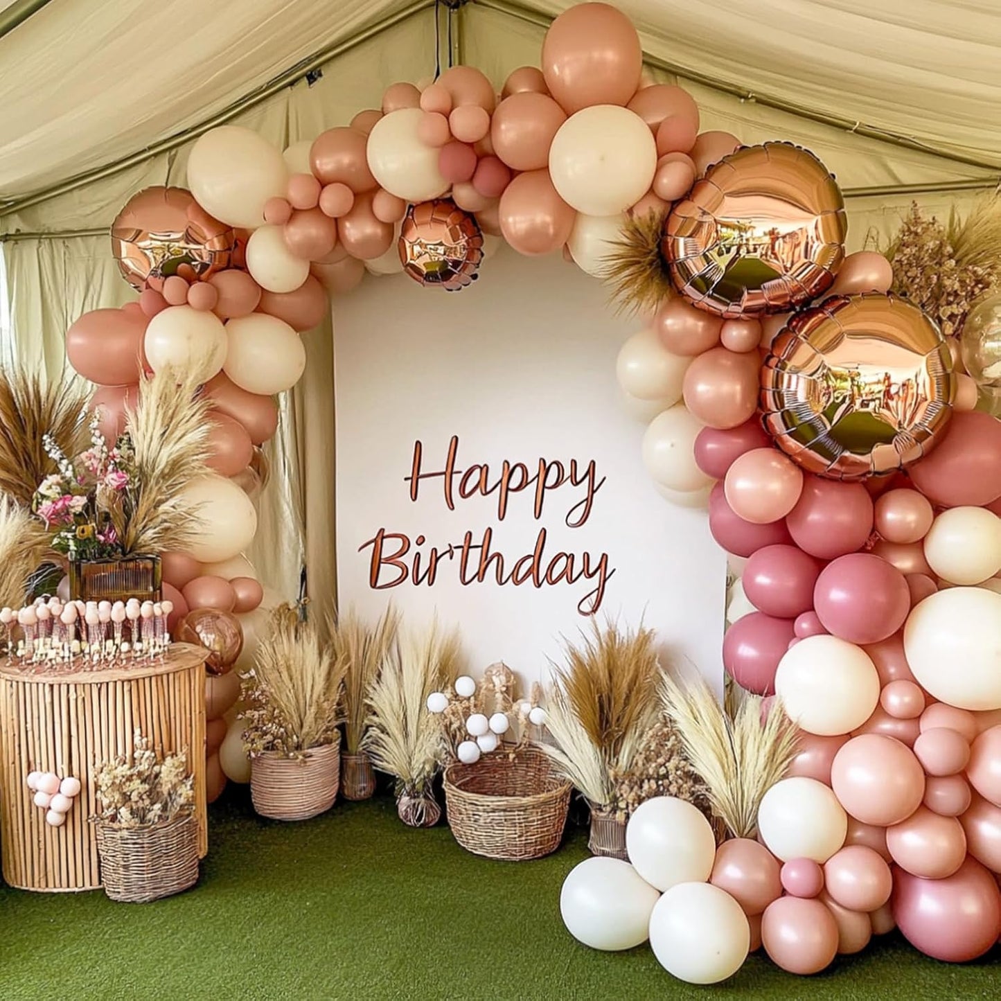RUBFAC 129pcs Retro Pink Balloons Different Sizes 18 12 10 5 Inch, Latex Blush Balloon Garland Arch Kit for Valentine's Day Birthday Baby Shower Wedding Princess Boho Theme Party Decoration