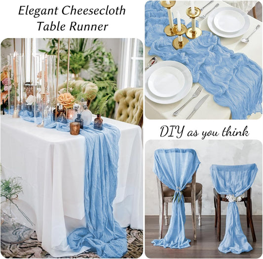 12 Pack Light Blue Table Runner 10FT Cheesecloth Table Runner 21 x 120 inch Boho Gauze Cheese Cloth Table Runner Rustic Sheer Table Runner for Party Wedding Bridal Baby Shower Birthday Table Decor