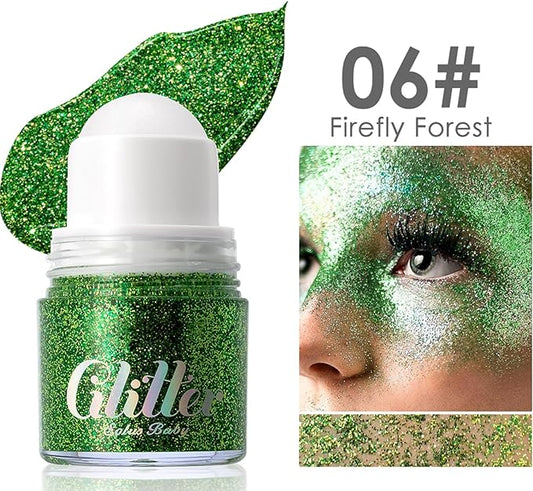 Erinde Holographic Body Glitter Gel, Roll-On Face Hair Glitter for Mermaid Makeup Festival Party Rave Accessories, Chunky Sequins Chameleon Shimmer Christmas Makeup for Women Girls, 06 Green