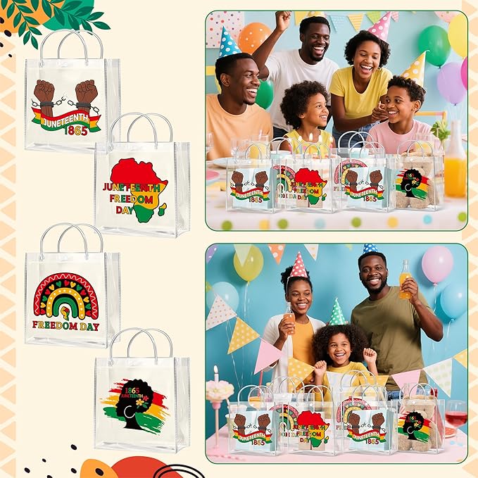 H1vojoxo Happy Juneteenth Gift Bags - 24PCS Juneteenth Clear PVC Gift Bags for African American 1865 Independence Day Party Decoration Freedom Day Goodie Bag for June 19th African American Party Favor