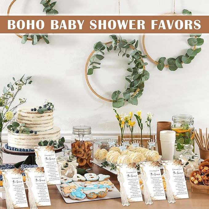 Landical 24 Sets Baby Shower Favors for Guests Boho Macrame Keychains with Thank You Cards Baby Shower Gifts Boho Party Favors