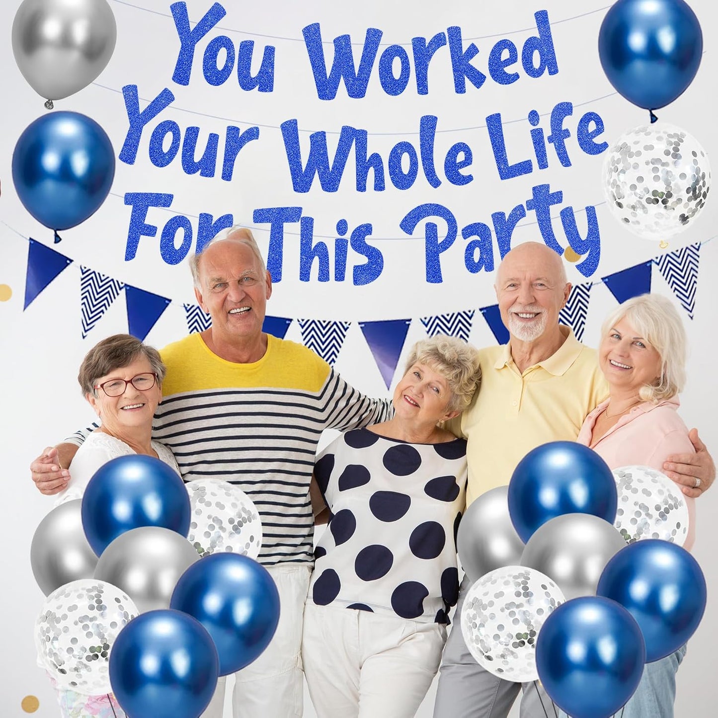 Holkcog You Worked Your Whole Life for This Party Blue Silver Glitter Banner, Funny Retirement Decorations Supplies Gifts, Blue and Silver Glitter Perfect for Office Coworker Goodbye Party Decor
