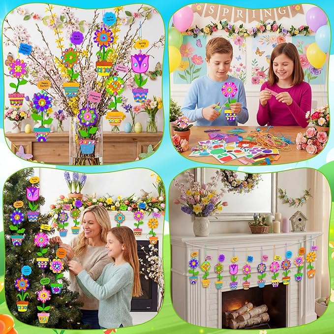 Frienda 48 Set Spring Potted Flower Craft Kit Make Your Own Tulip Sunflower Pot Craft DIY Potted Flower Ornaments Decorations Gift for Kids Classroom Activities Birthday Mother's Day Party Favors
