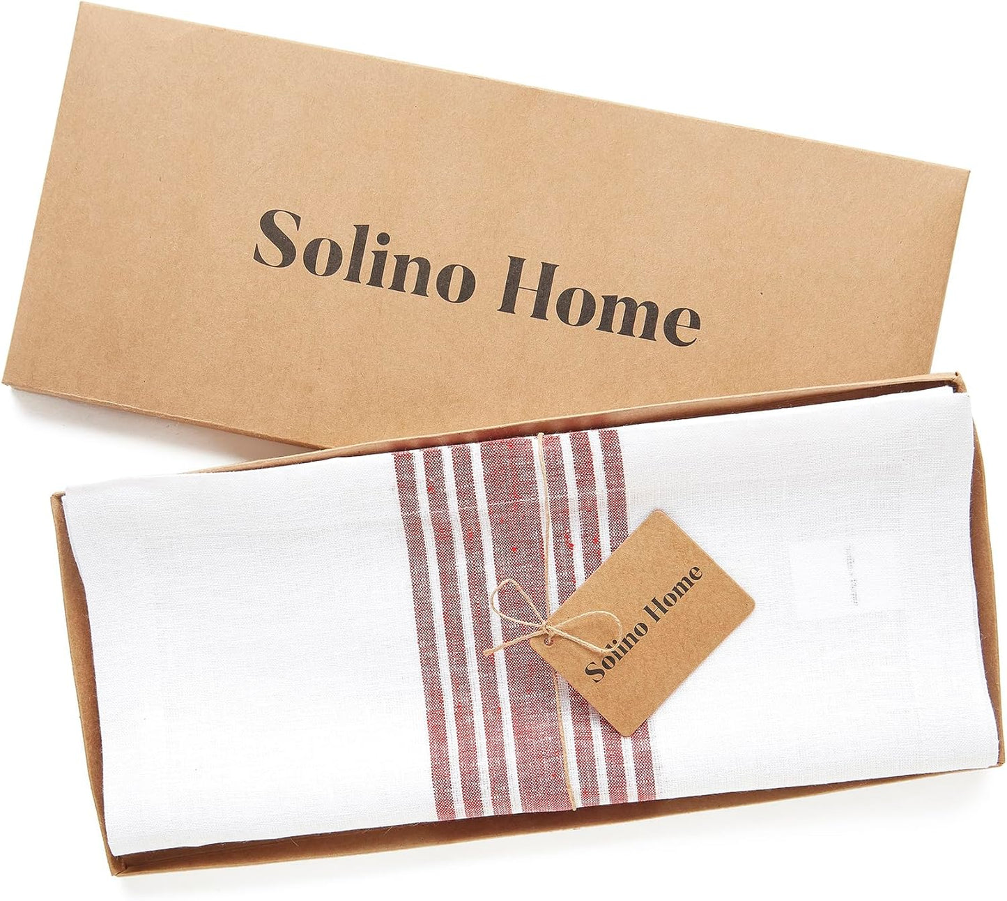 Solino Home Linen Table Runner 60 Inches - 100% Pure Linen Burgundy and White Farmhouse Table Runner 14 x 60 Inch Ideal for Dresser and Coffee Tables - Fall, Autumn, Halloween, Thanksgiving, Christmas
