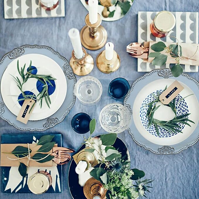 Spsyrine Antique Blue Charger Plates Set of 6, 13" Chargers for Dinner Plates, Wedding, Banquets, Party