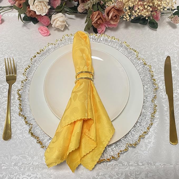 13inch Clear Acrylic Gold Rim Charger Plates,Set of 8, Gold Reef Textured Rim Charger Plates for Dinner,Wedding,Party,Event Decoration.