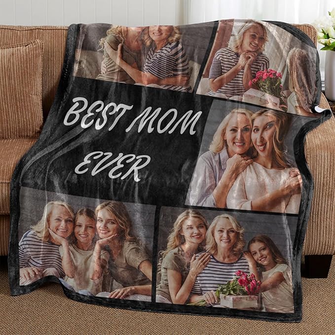 Mothers Day Blanket Gifts for Mom,Custom Blanket with Picture Text Personalized Photo Throw Blanket Customized New Moms Gift from Daughter Son Husband, Birthday Gift for Wife Grandma Grandmother Women