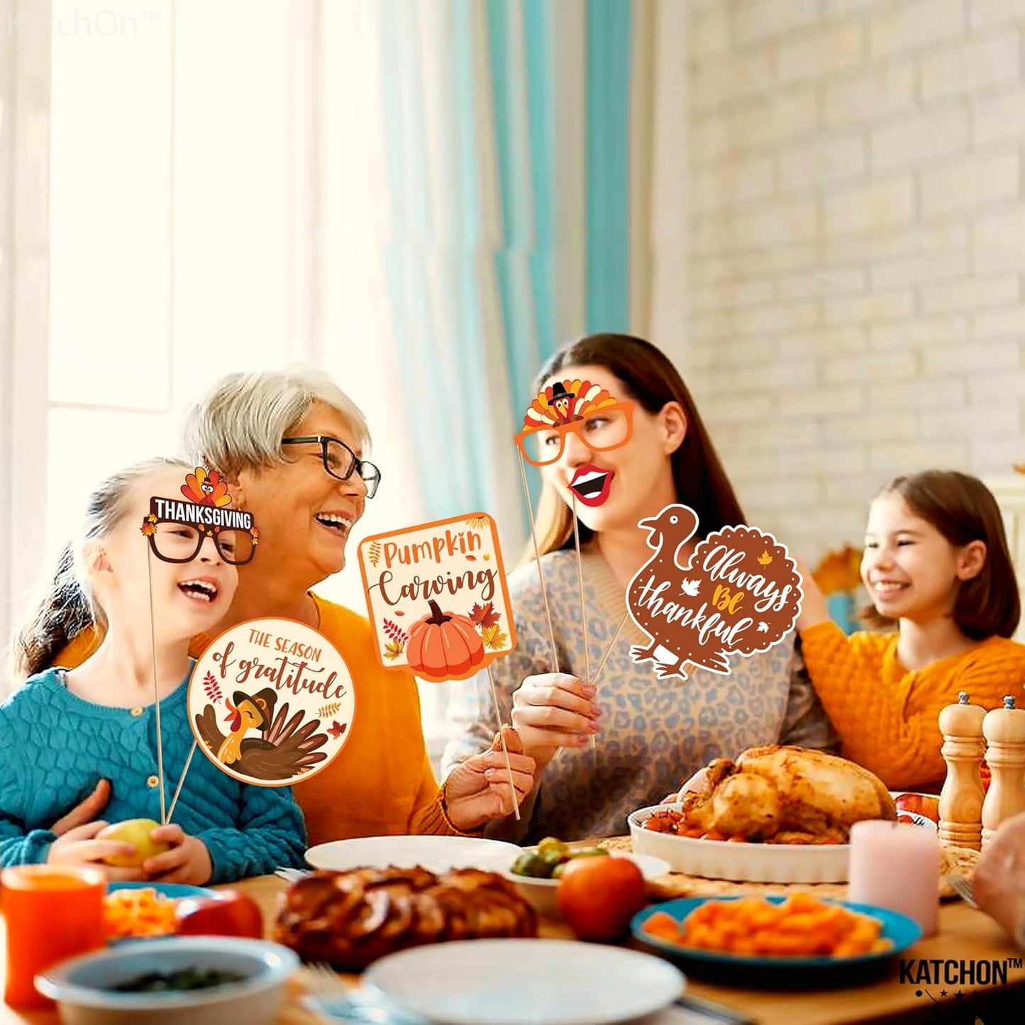 KatchOn, Happy Thanksgiving Picture Props - Pack of 36 | Turkey Photo Booth Props for Autumn, Fall | Photo Booth Props for Thanks Giving Decorations | Thanksgiving Harvest Party Decoration