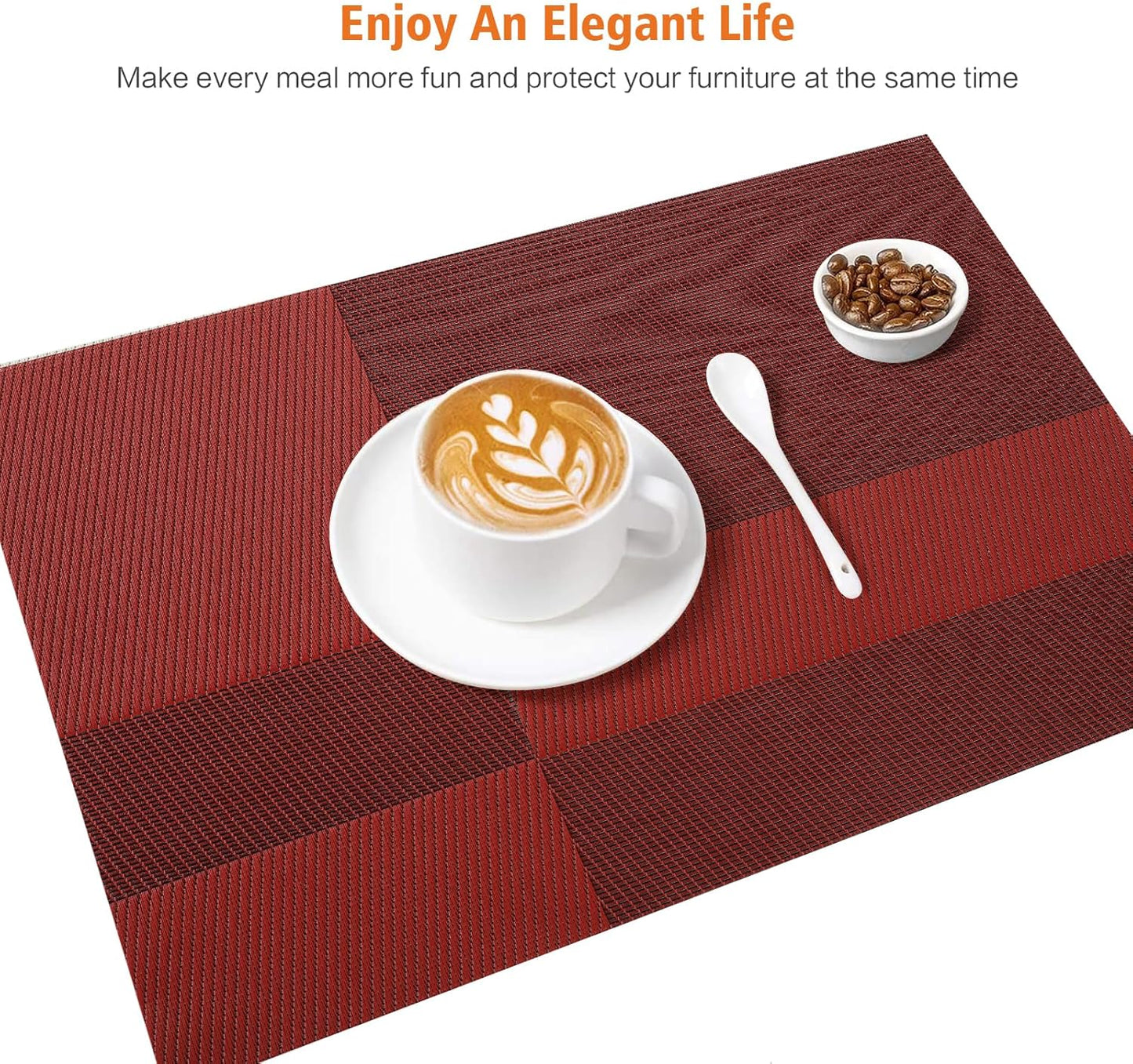 Placemats Set of 6,Washable,Heat and Stain Resistant Indoor/Outdoor Place mats,Vinyl Woven Non Slip Table Mats for Restaurant Table Protection,PVC Placemats(Red,6PCS)