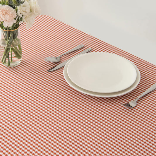 maxmill Checkered Square Tablecloth Waterproof Spillproof Wrinkle Resistant Heavy Weight Soft Gingham Dining Room, Kitchen Table Cloth for Picnic Dinner and Party, 60 x 60 Inch Rust White