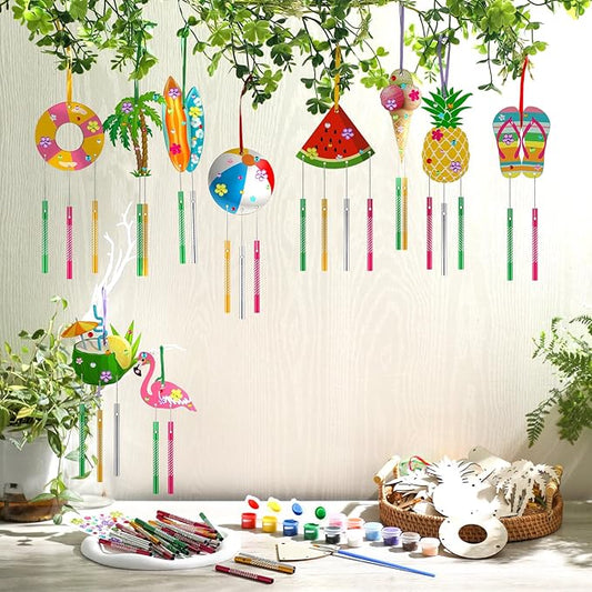 JellyArch 30 Pack Summer Wind Chime Making Kit for Adults Make Your Own Summer Wind Chime Beach Wooden Ornaments for DIY Crafts Activity Birthday Decoration