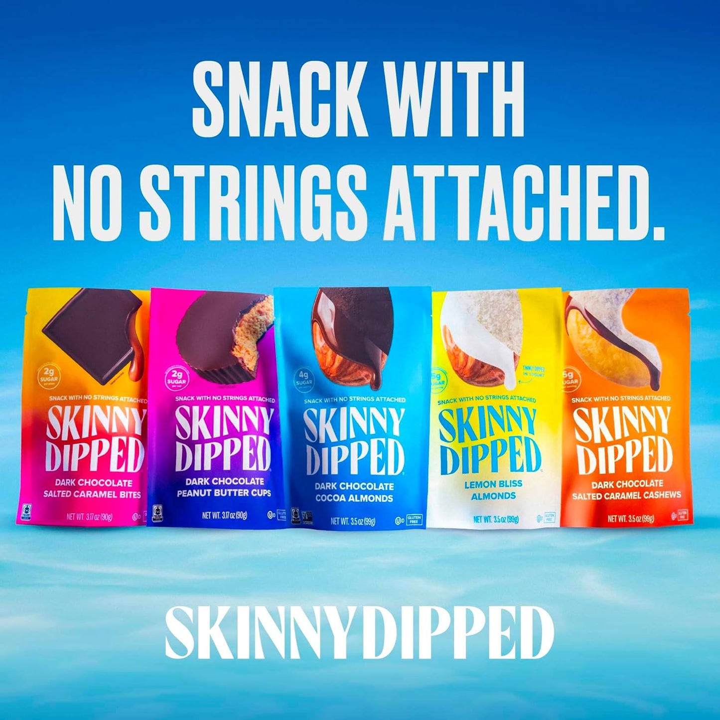 SkinnyDipped Dark Chocolate Cocoa Almonds, Healthy Snack, Plant Protein, Gluten Free, 0.46 oz Mini Bags, Pack of 24