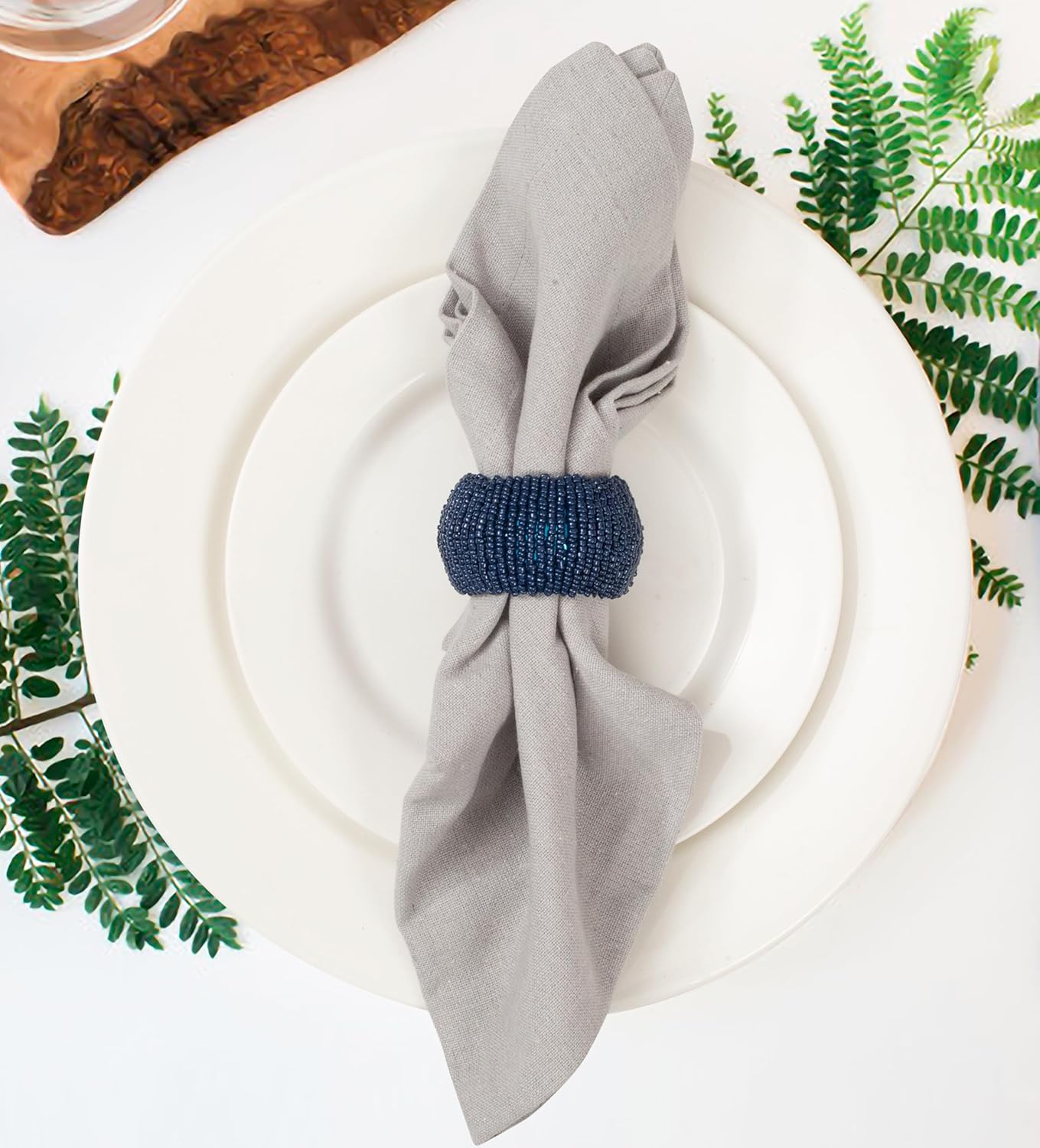 Navy Napkin Rings, Handmade Beaded Napkin Rings Set of 12, Beaded Napkin Holders, Ring Napkin, Christmas Napkin Ring, Handmade by Skilled Artisans - A Beautiful complement to Dinner Table décor- Navy