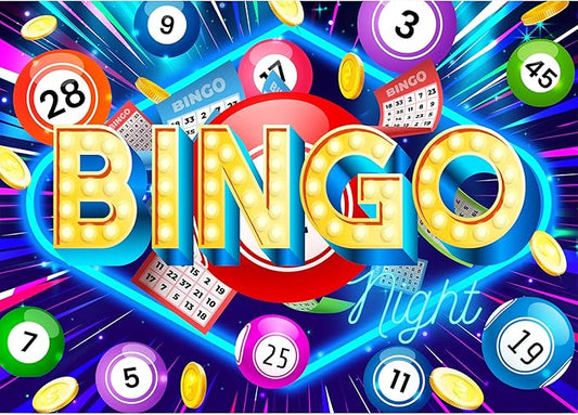 Homewelle Bingo Night Backdrop 7Wx5H Feet Polyester Fabric Snooker Game Time Cards Coins Contest Gaming Winning Ball Decoration for Adults Men Modern Cool Photography Background Photo Shoot Props