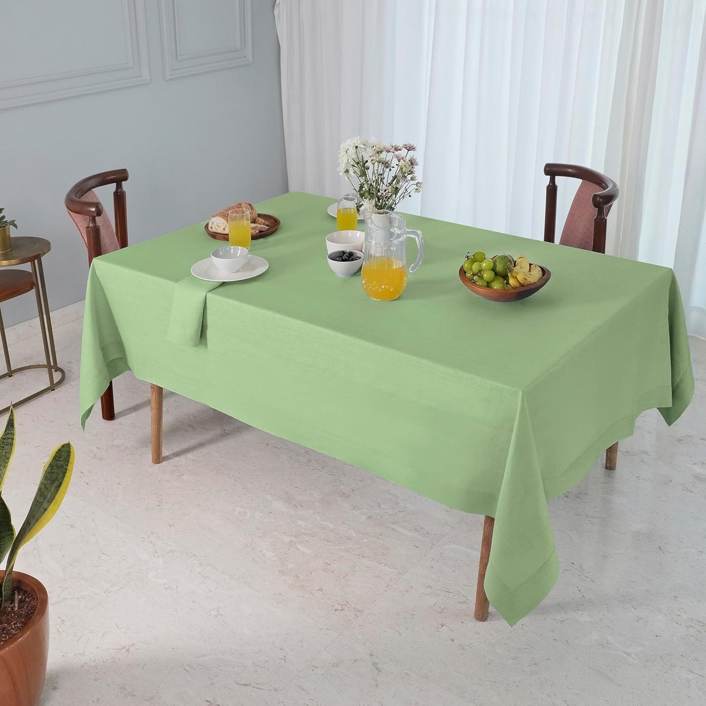 D'Moksha Homes Linen Tablecloth 60 x 120 Inch - 100% Pure Linen Sage Green Table Cloth for Rectangle Tables - Machine Washable Cloth Tablecloth for Fall, Autumn and Halloween