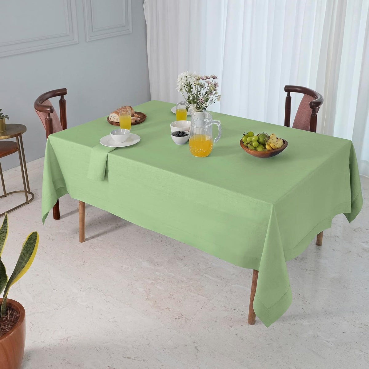 D'Moksha Homes Linen Tablecloth 60 x 90 Inch - 100% Pure Linen Sage Green Tablecloth for Rectangle Tables - Machine Washable Table Cloth for Fall, Autumn and Halloween