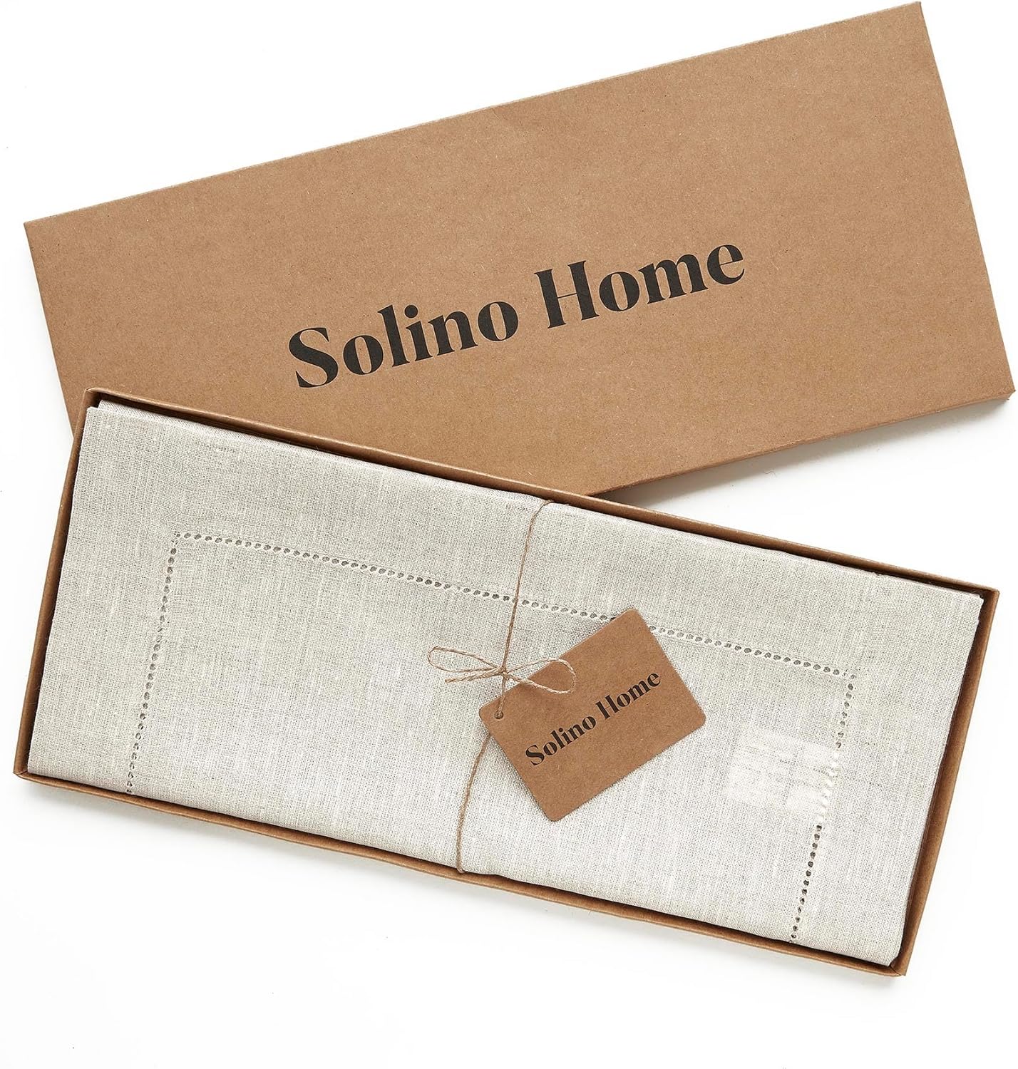 Solino Home Linen Light Natural Table Runner 156 Inches Long - 100% Pure Linen Extra Long Table Runner 14 x 156 Inch for Fall, Autumn, Thanksgiving - Classic Hemstitch