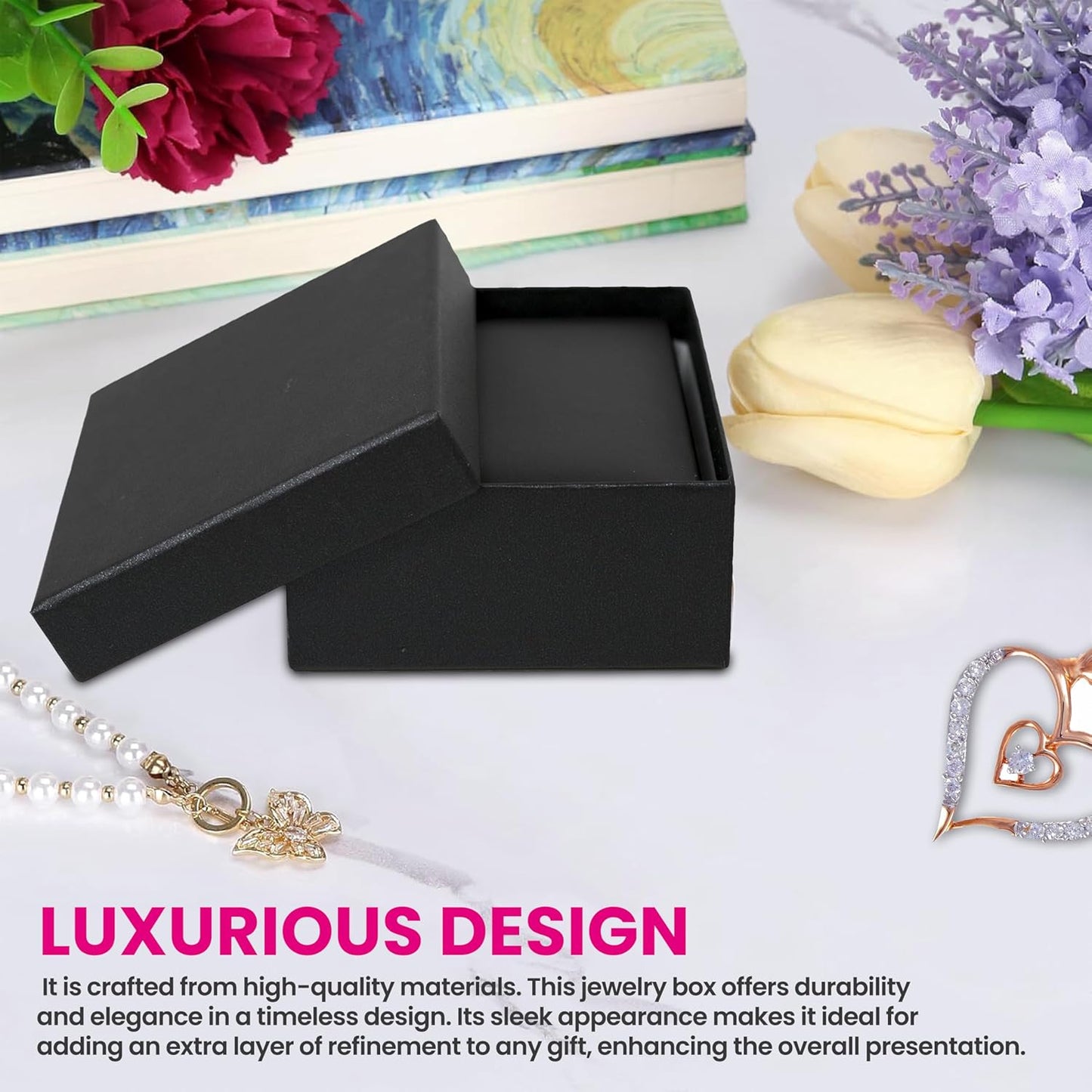 Novel Box Black Jewelry Box for Pendant 3x4.12x1.25 Inches - Pendants Gift Box for Proposal Wedding Engagement - Faux Leatherette Jewelry Display Box - Gift Presentation Boxes for Pendants