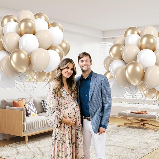 60pcs Gold and White Balloons 12inch with Metallic Gold Sand White Balloons for Engagement Wedding Birthday Baby Shower Party Decorations