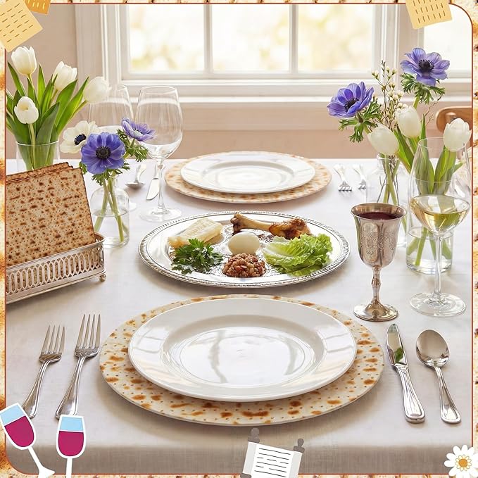 Yungyan 6 Pcs Passover Seder Charger Plates 13 Inch Round Passover Matzo Plastic Plates Large Charger Plate for Holiday Party Decorations Dinner Tableware Supplies