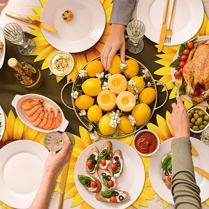 Sinmoe 100 Pack Disposable Paper Placemats Bulk 13 Inch Paper Charger Place Mat Party Charger Plates Table Place Mats for Dinner Wedding Birthday Baby Shower Spring Dining Tableware(Sunflower)