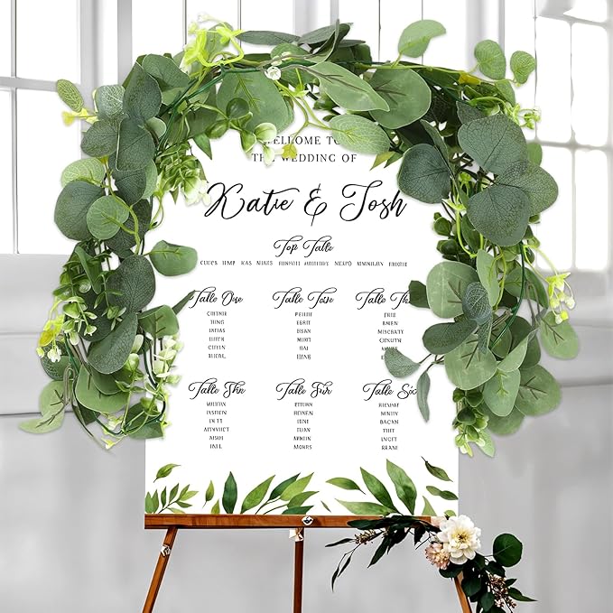 4 Pack Eucalyptus Garland for Table, 5.9ft Faux Garlands Greenery for Centerpieces, Artificial Eucalyptus Garlands for Table Decor, Fake Vine Garland for Wedding Backdrop Arch Wall Decoration