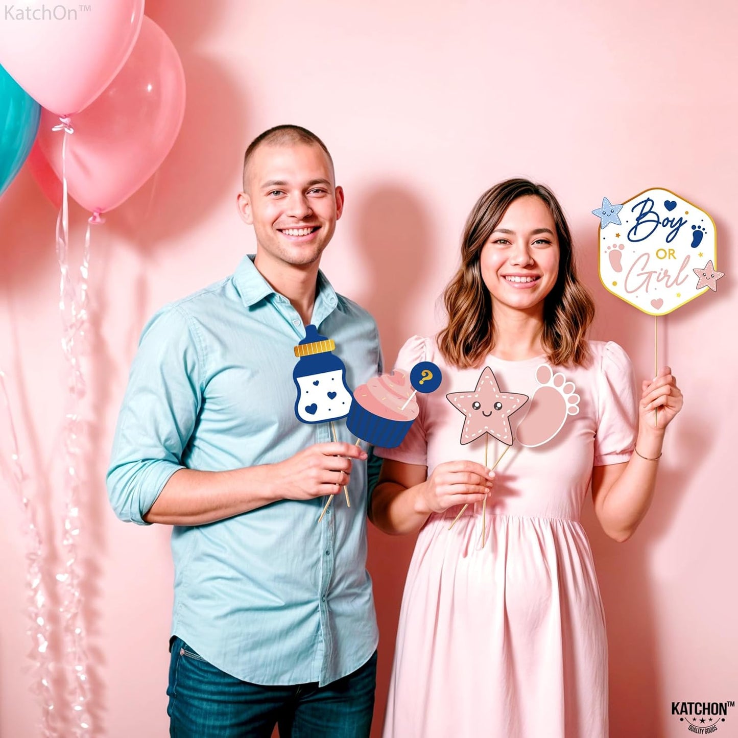 KatchOn, Gender Reveal Photo Props - Pack of 26 | Gender Reveal Photo Booth Props, Baby Gender Reveal Decorations | Gender Reveal Props for Guests | Baby Shower Photo Booth Props, Baby Shower Decor