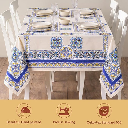 Maison d' Hermine Premium Table Cloth Rectangle Table 100% Combed Cotton 108 x 70 Inches Tablecloth Reusable Decorative for Dining Room, Farmhouse, Home, Party, Festive & Wedding - Sciacca