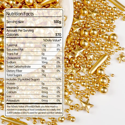 Christmas Gold Pearl Star Rods Sprinkles, Edible Gold Pearls Sprinkles for Cake Decorating, 150g/5.29oz, Cake Decoration, Cake Toppers, Wedding Party, Christmas Baking Supplies