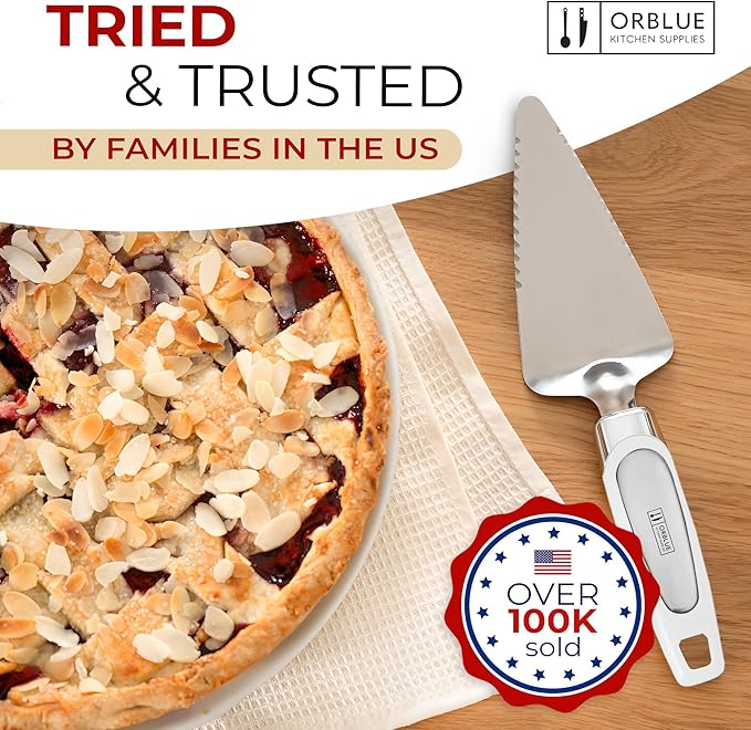 Orblue Pie Server, Essential Kitchen Tool, Serrated on Both Sides, Great for Right or Left Handed Chef, Stainless Steel Flatware , Cake Cutter,White