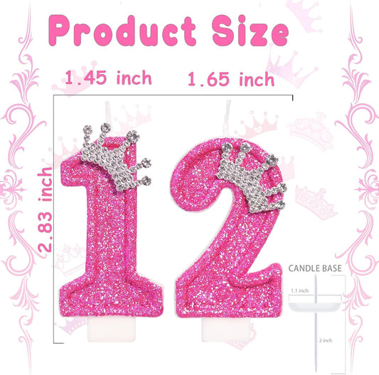Birthday Candle for Cake, Crown Rose Number Candles, 2.76 inch Number Happy Birthday Candle, Cake Topper Decoration for Birthday Party (Number 12)