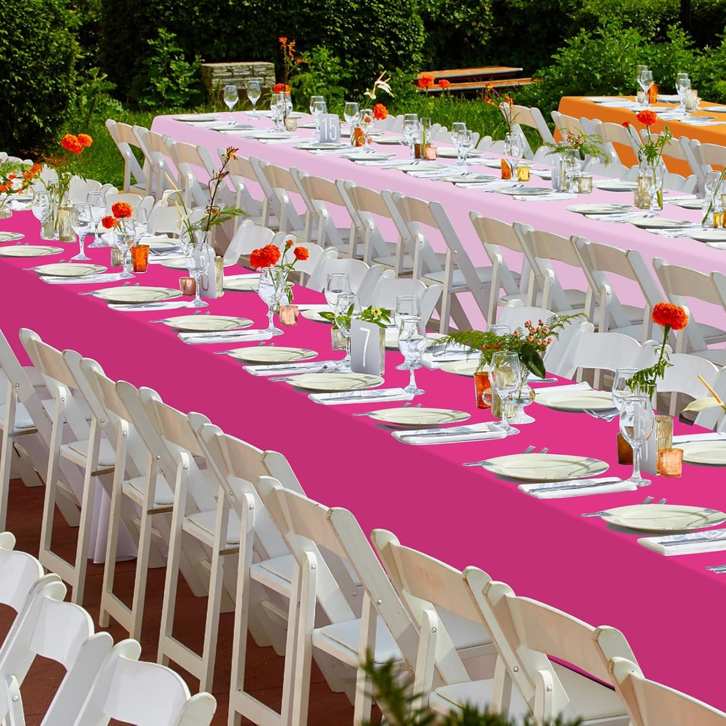 6 Pack Pink and Orange Plastic Tablecloth Party Decorations, Groovy Hot Pink and Orange Disposable Table Cover, Rectangle Table Cloth for Tequila Sunrise Sunset Birthday Party Decorations, 54x108 Inch