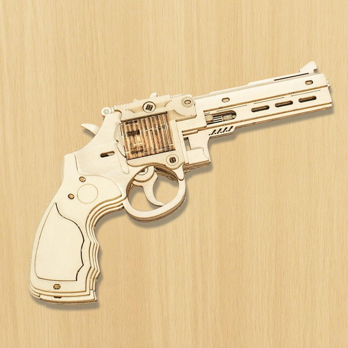 3D Wooden Puzzles for Adults,Wooden Toy for Kids and Adults,Model Building Kit,Educational Brain Teaser,Best Educational Christmas Birthday Day Gift for Friends (Wooden Revolver)