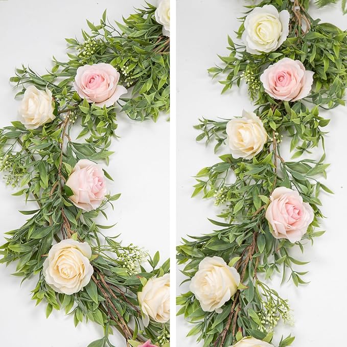 Briful 5ft Long Artificial Boxwood Garland, Realistic Greenery Garland for Door Mantle, Eucalyptus Garlands for Farmhouse Home Centerpiece Table Decor