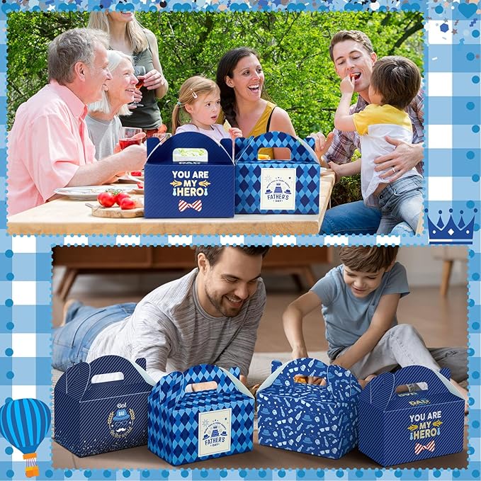 24 Pcs Father's Day Gift Boxes Happy Father's Day Party Supplies Blue Goodie Candy Boxes Holiday Paper Gift Container for Dad's Birthday Decoration