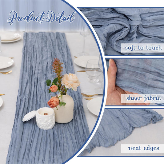 6 Pack Dusty Blue Cheesecloth Table Runner 35x120 Inch Boho Gauze Table Runner, Rustic Sheer Cheese Cloth Fabric Table Runners for Parties, Baby Shower, Birthday and Weddings