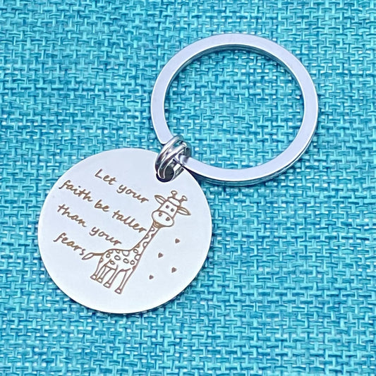 Giraffe Spiritual Themed Keychain - Let Your Faith Be Taller Than Your Fears - Religious Gift for Women, Giraffe Lovers, Friends, Family - Birthday, Graduation Jewelry