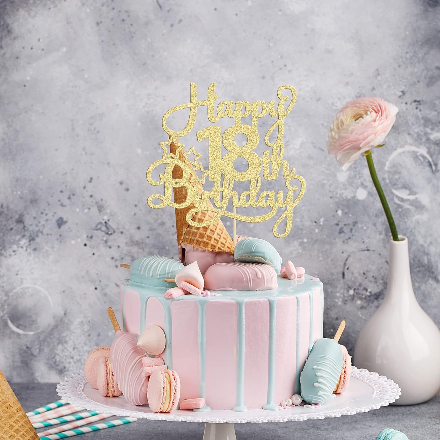 1 Pack Happy 18th Birthday Cake Topper Gold Glitter 18 & Fabulous Cheers to 18 Years Old Birthday Cake Pick for Celebrating 18th Birthday Anniversary Party Cake Decorations Supplies