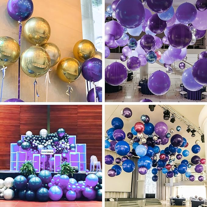 PartyWoo Metallic Purple Foil Balloons 6pcs 22 Inch Large Round Foil Big Giant 4D Jumbo Inflatable Mirror Ball Mylar Balloons for Halloween Girl Princess Birthday Baby Shower Party Decorations