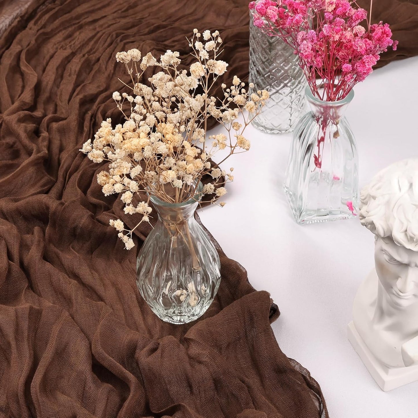 12 Pack 10FT Brown Cheesecloth Table Runner Fall Table Runner 35x120 Inch Gauze Rustic Boho Cheese Cloth for Thanksgiving Wedding Decor Birthday Party Bridal Baby Shower Table Centerpiece Decoration