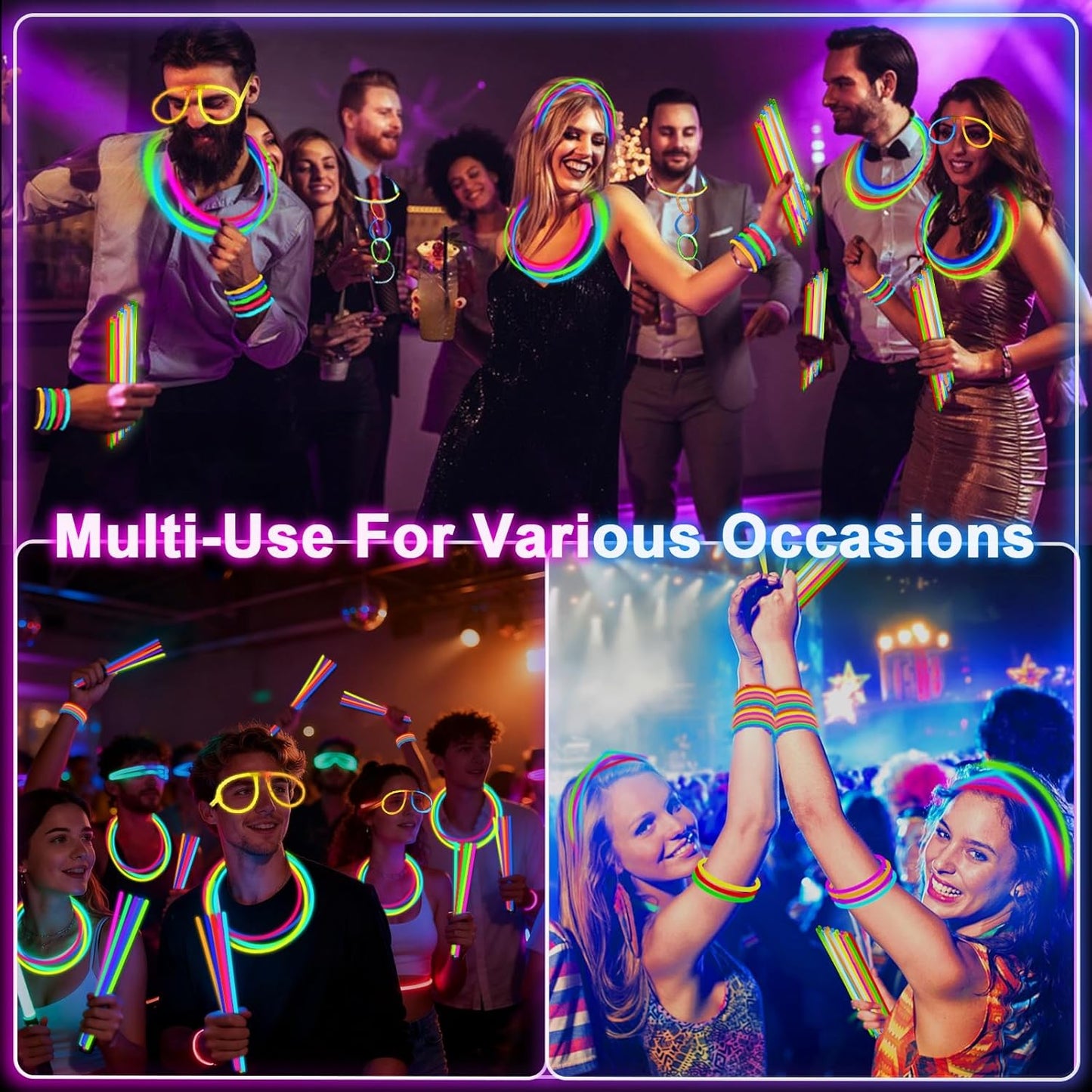 TURNMEON 960 Pack Ultra Bright New Year Eve Christmas Glow Sticks Bulk Party Pack Halloween Glow In The Dark Party Supplies Favors Glow Sticks Necklaces Bracelets with Connector 8" Glow stick Light Up