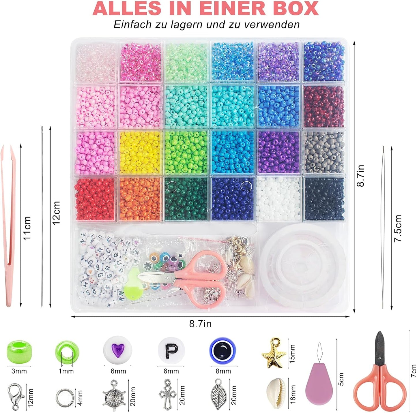 Redtwo 4mm Glass Seed Beads for Jewelry Bracelet Making Kit, Small Beads Friendship Bracelet Kit, Tiny Waist Beads with Letter Beads and Elastic String, DIY Art Craft Girls Gifts.